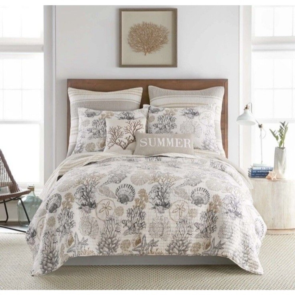 Levtex Caspian Sea Natural FULL/QUEEN Quilt Set + 2 Shams NEW